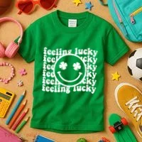 Feeling Lucky Smiley Irish Clover Kids T-Shirt thumb 3