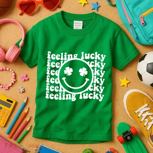 Feeling Lucky Smiley Irish Clover Kids T-Shirt