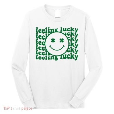 Feeling Lucky St Patricks Day Smile Face Emoji Long Sleeve Shirt