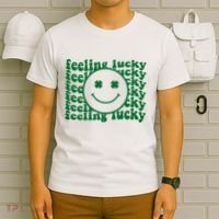 Feeling Lucky St Patricks Day Smile Face Emoji T-Shirt thumb 6
