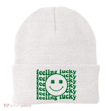 Feeling Lucky St Patricks Day Smile Face Emoji Beanie