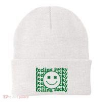 Feeling Lucky St Patricks Day Smile Face Emoji Beanie thumb 0