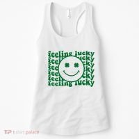 Feeling Lucky St Patricks Day Smile Face Emoji Women's Tank Top thumb 0