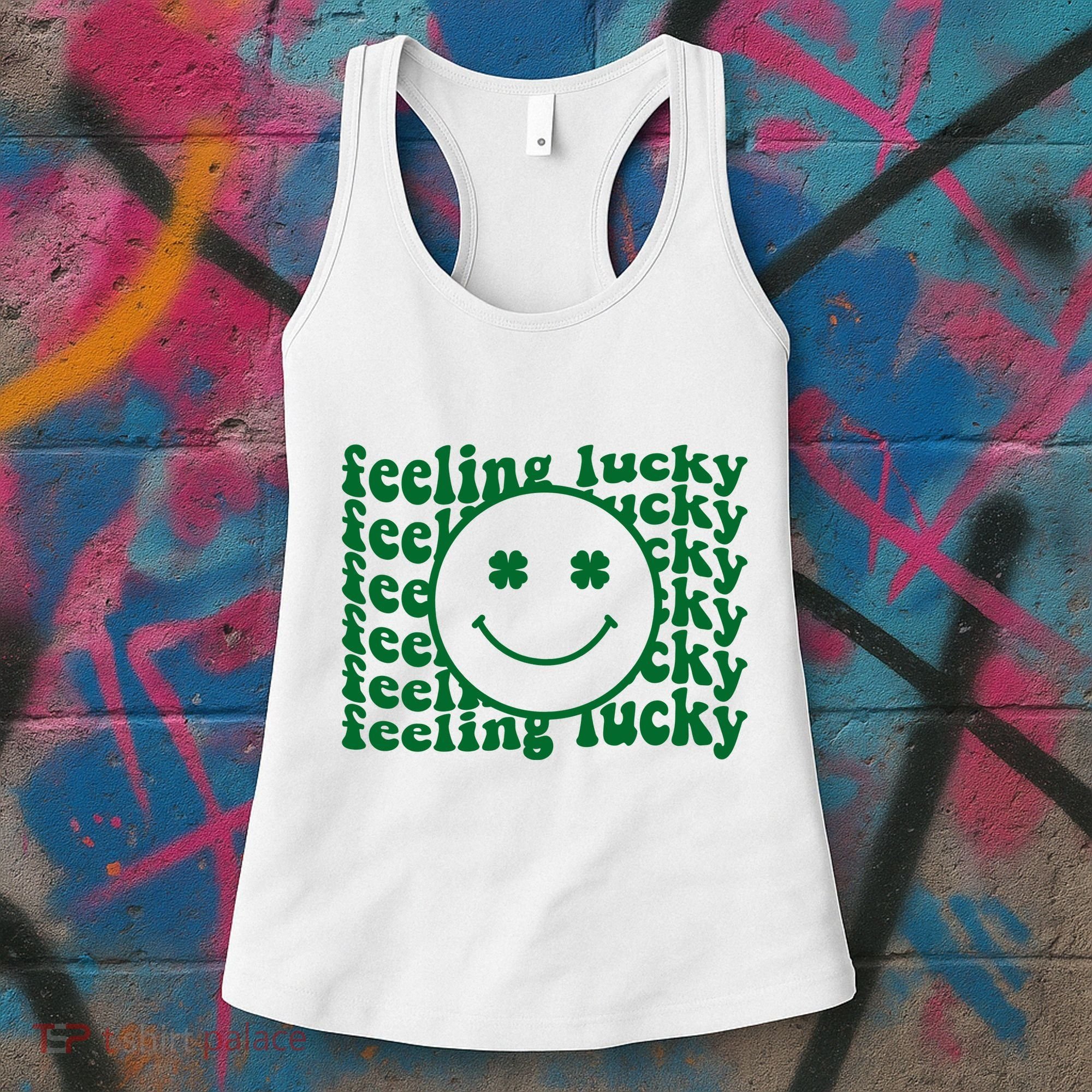 Feeling Lucky St Patricks Day Smile Face Emoji Women's Tank Top