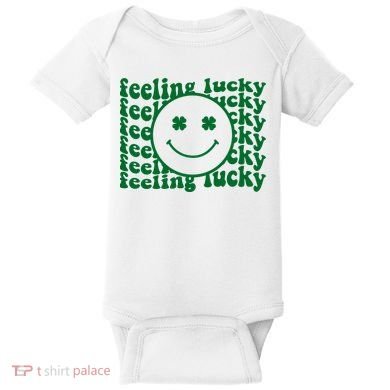 Feeling Lucky St Patricks Day Smile Face Emoji Baby Bodysuit