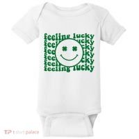 Feeling Lucky St Patricks Day Smile Face Emoji Baby Bodysuit thumb 0