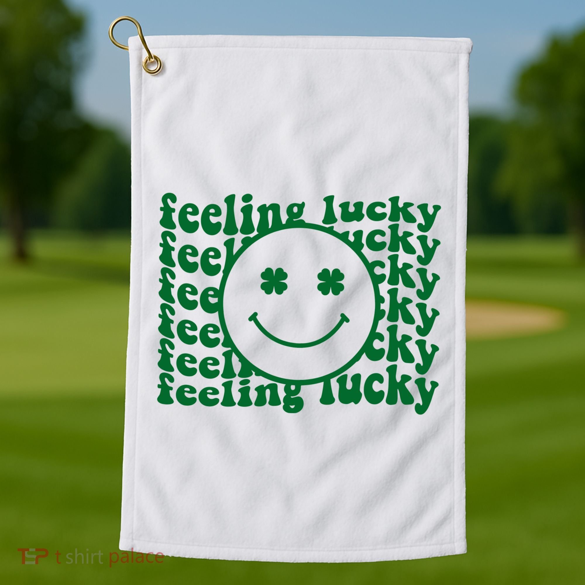 Feeling Lucky St Patricks Day Smile Face Emoji Golf Towel