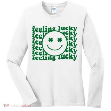 Feeling Lucky St Patricks Day Smile Face Emoji Women's Long Sleeve Shirt