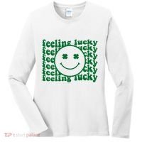 Feeling Lucky St Patricks Day Smile Face Emoji Women's Long Sleeve Shirt thumb 0