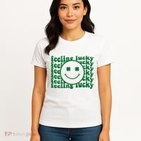 Feeling Lucky St Patricks Day Smile Face Emoji Women's T-Shirt thumb 4