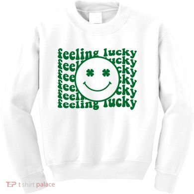 Feeling Lucky St Patricks Day Smile Face Emoji Kids Sweatshirt