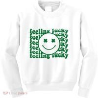 Feeling Lucky St Patricks Day Smile Face Emoji Kids Sweatshirt thumb 0