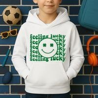 Feeling Lucky St Patricks Day Smile Face Emoji Kids Hoodie thumb 2