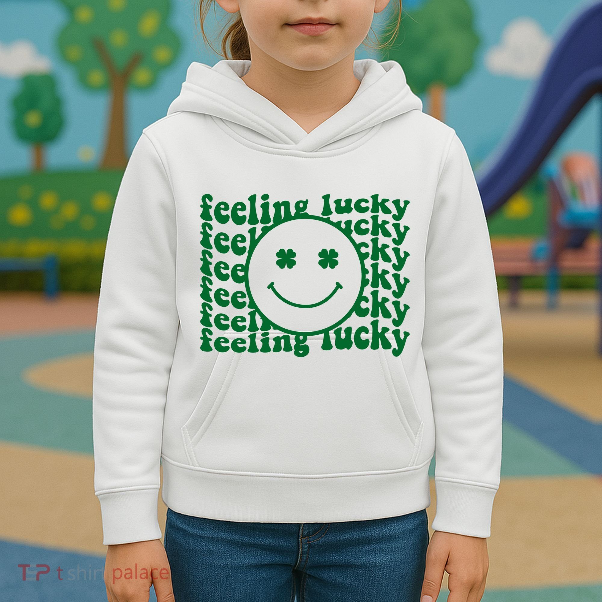 Feeling Lucky St Patricks Day Smile Face Emoji Kids Hoodie