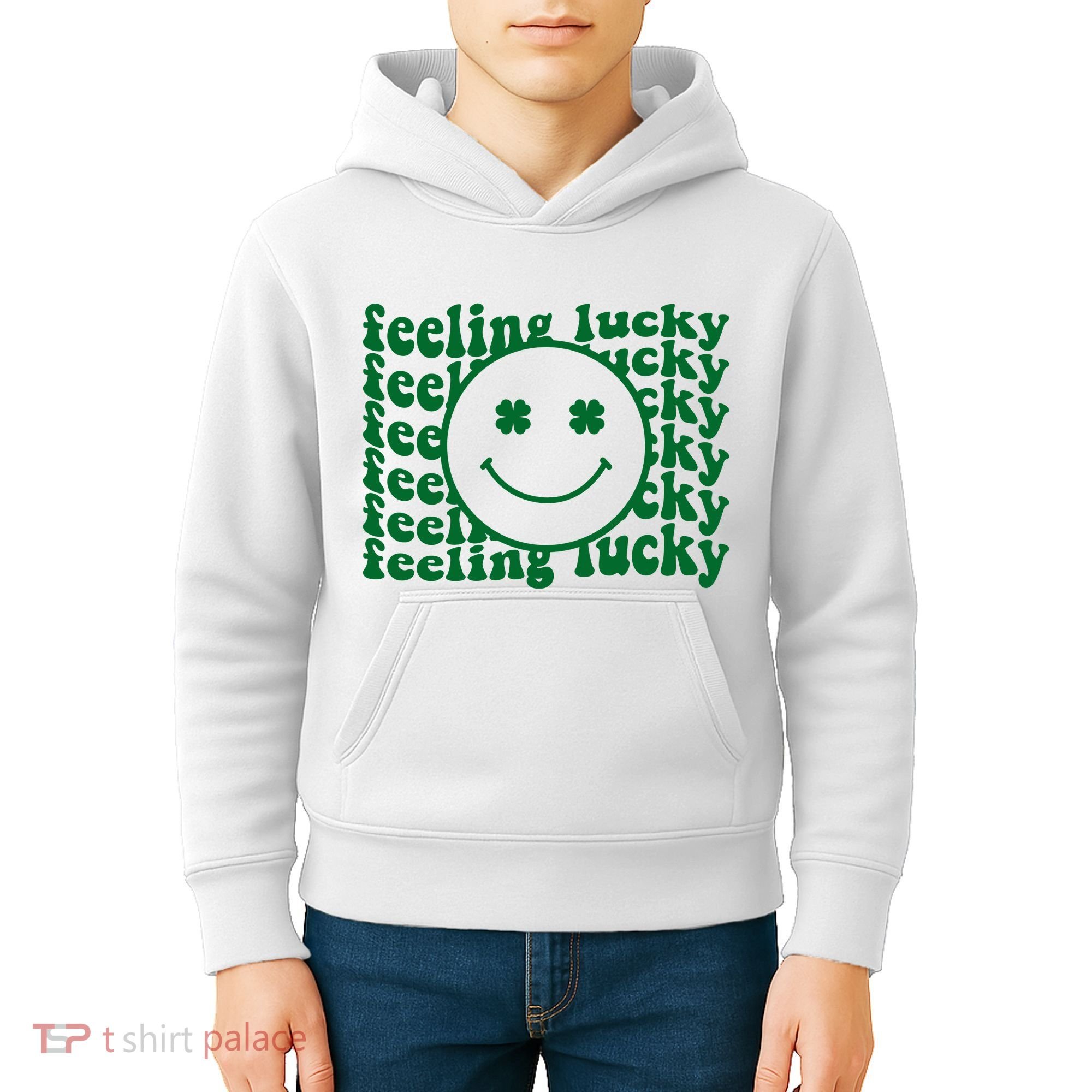 Feeling Lucky St Patricks Day Smile Face Emoji Kids Hoodie