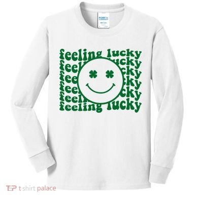 Feeling Lucky St Patricks Day Smile Face Emoji Kids Long Sleeve Shirt