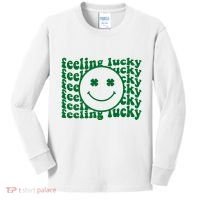 Feeling Lucky St Patricks Day Smile Face Emoji Kids Long Sleeve Shirt thumb 0