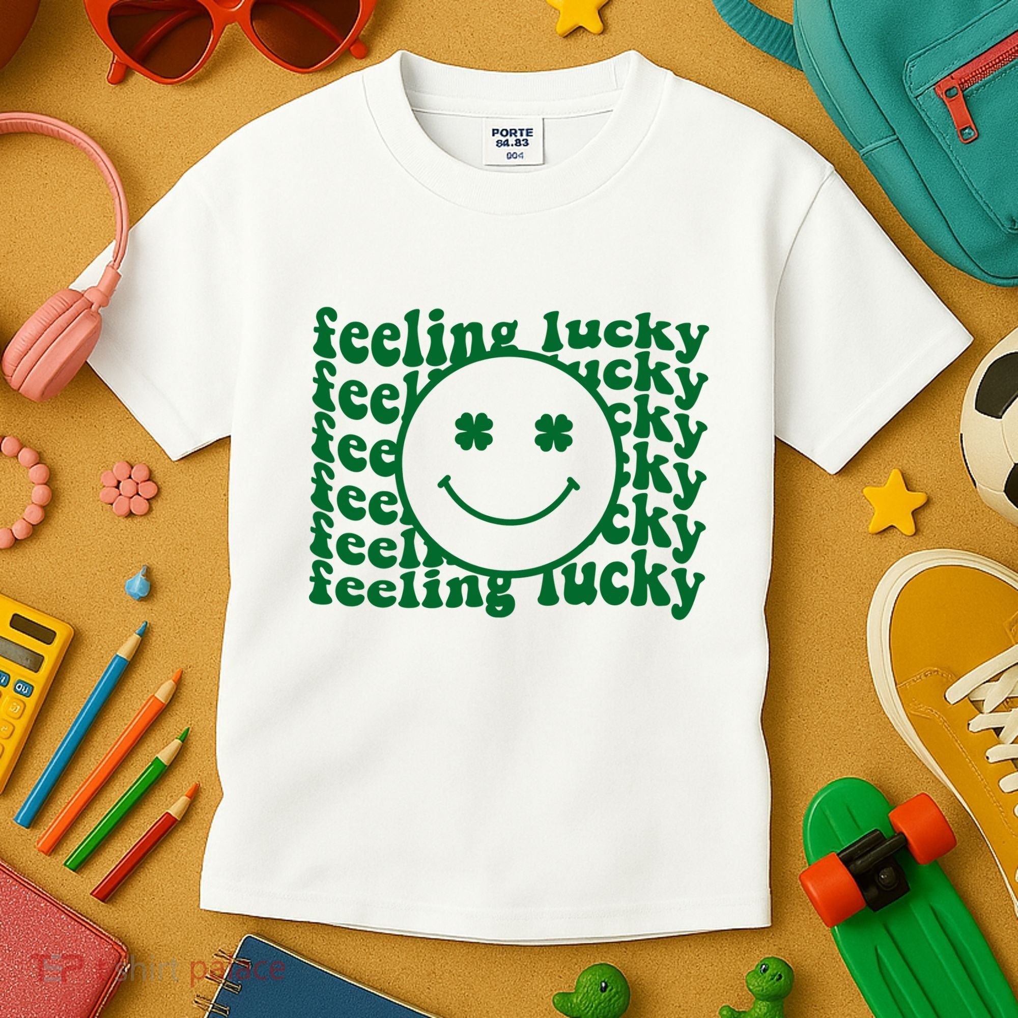 Feeling Lucky St Patricks Day Smile Face Emoji Kids T-Shirt