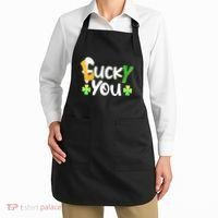 Funny Leprechaun Shamrock Fuck Lucky You St Patricks Day Apron thumb 2