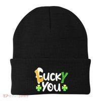 Funny Leprechaun Shamrock Fuck Lucky You St Patricks Day Beanie thumb 0