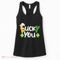 Funny Leprechaun Shamrock Fuck Lucky You St Patricks Day Women's Tank Top thumb 0
