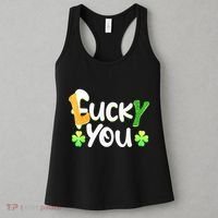 Funny Leprechaun Shamrock Fuck Lucky You St Patricks Day Women's Tank Top thumb 3
