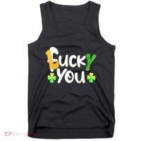 Funny Leprechaun Shamrock Fuck Lucky You St Patricks Day Tank Top thumb 0