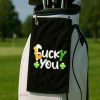 Funny Leprechaun Shamrock Fuck Lucky You St Patricks Day Golf Towel thumb 2