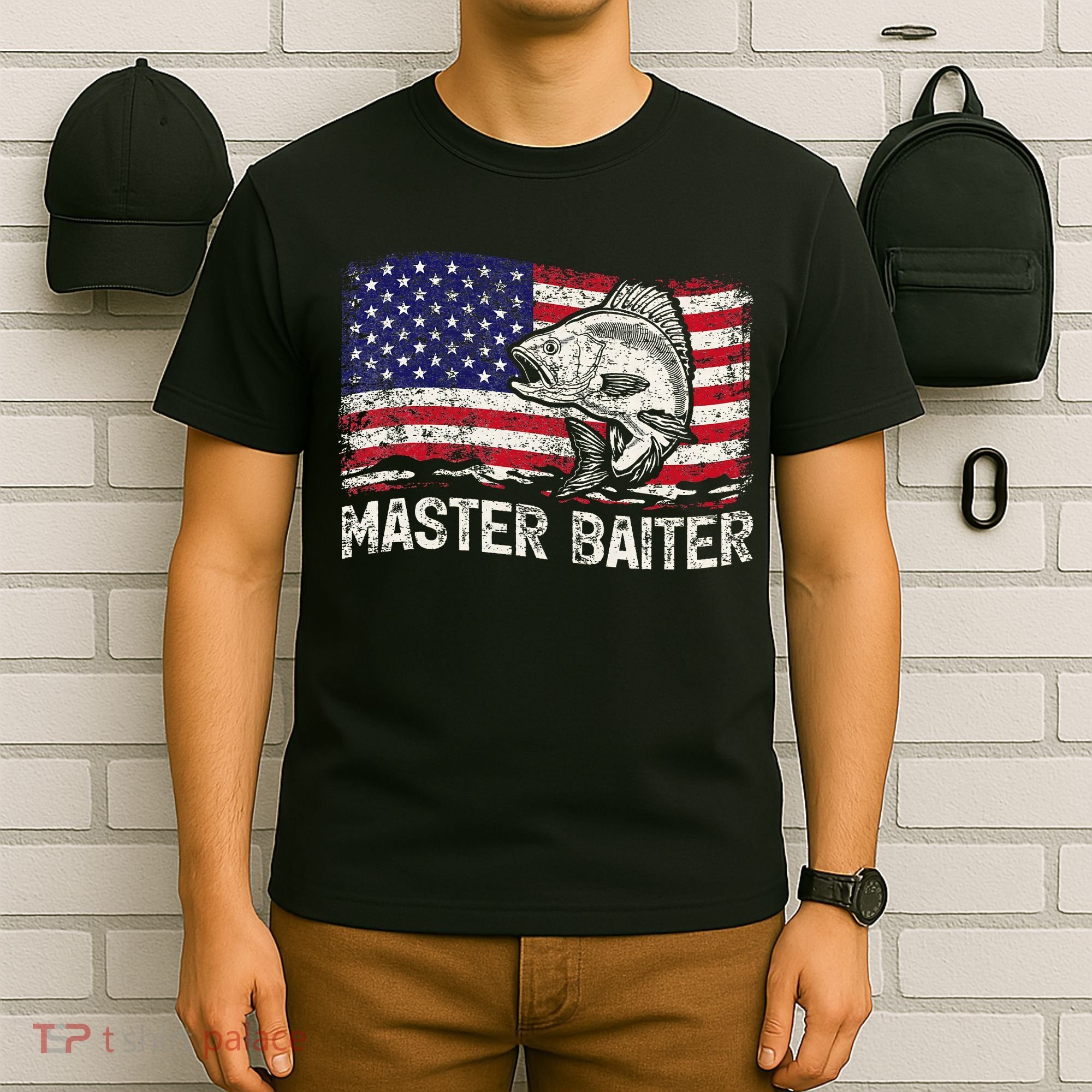 Fishing Lover Vintage American Flag Master Baiter T-Shirt
