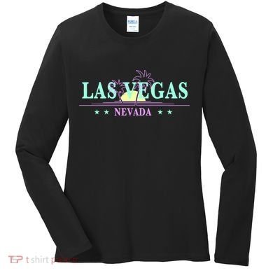Funny Las Vegas Retro Sunset Palm Trees 1 Women's Long Sleeve Shirt