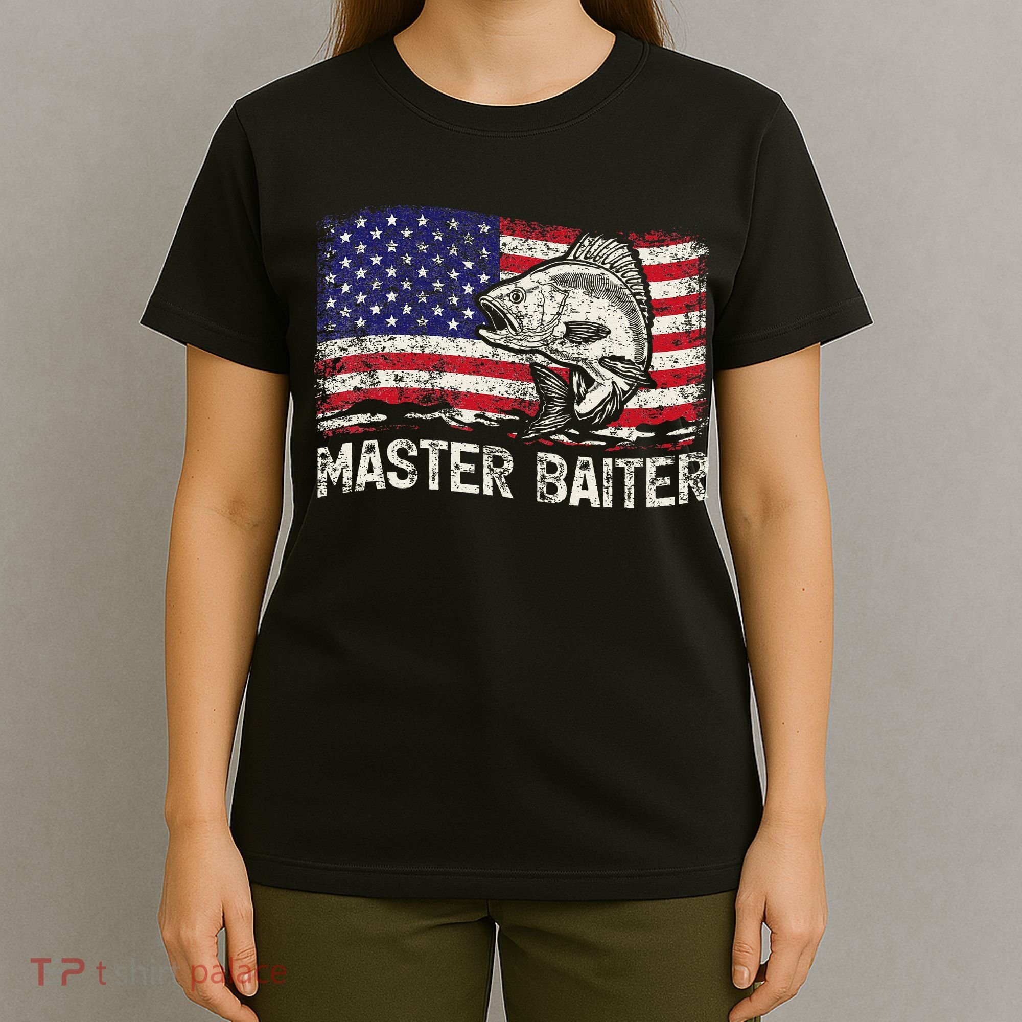 Fishing Lover Vintage American Flag Master Baiter T-Shirt