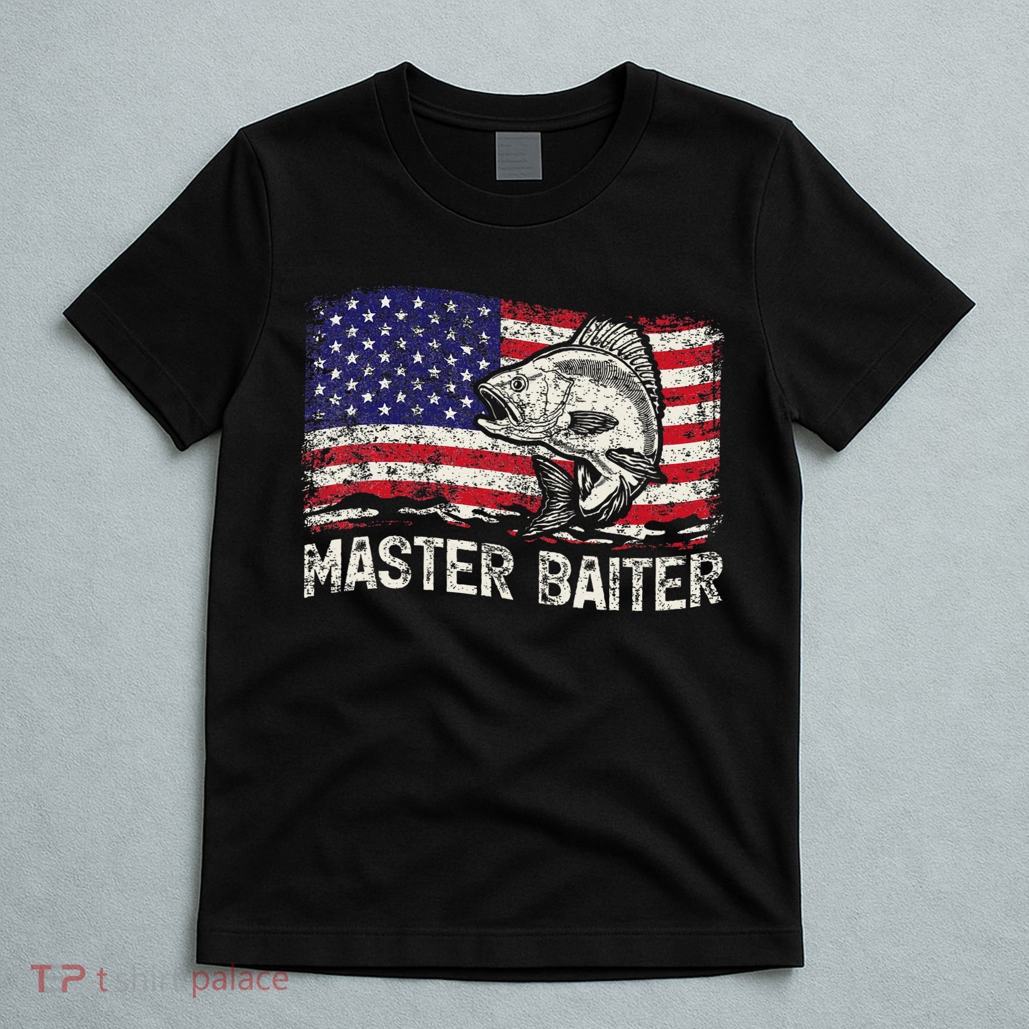 Fishing Lover Vintage American Flag Master Baiter T-Shirt