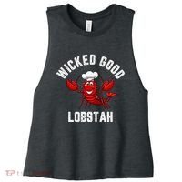 Funny Lobster Wicked Good Lobstah Maine New England Women's Racerback Cropped Tank thumb 0