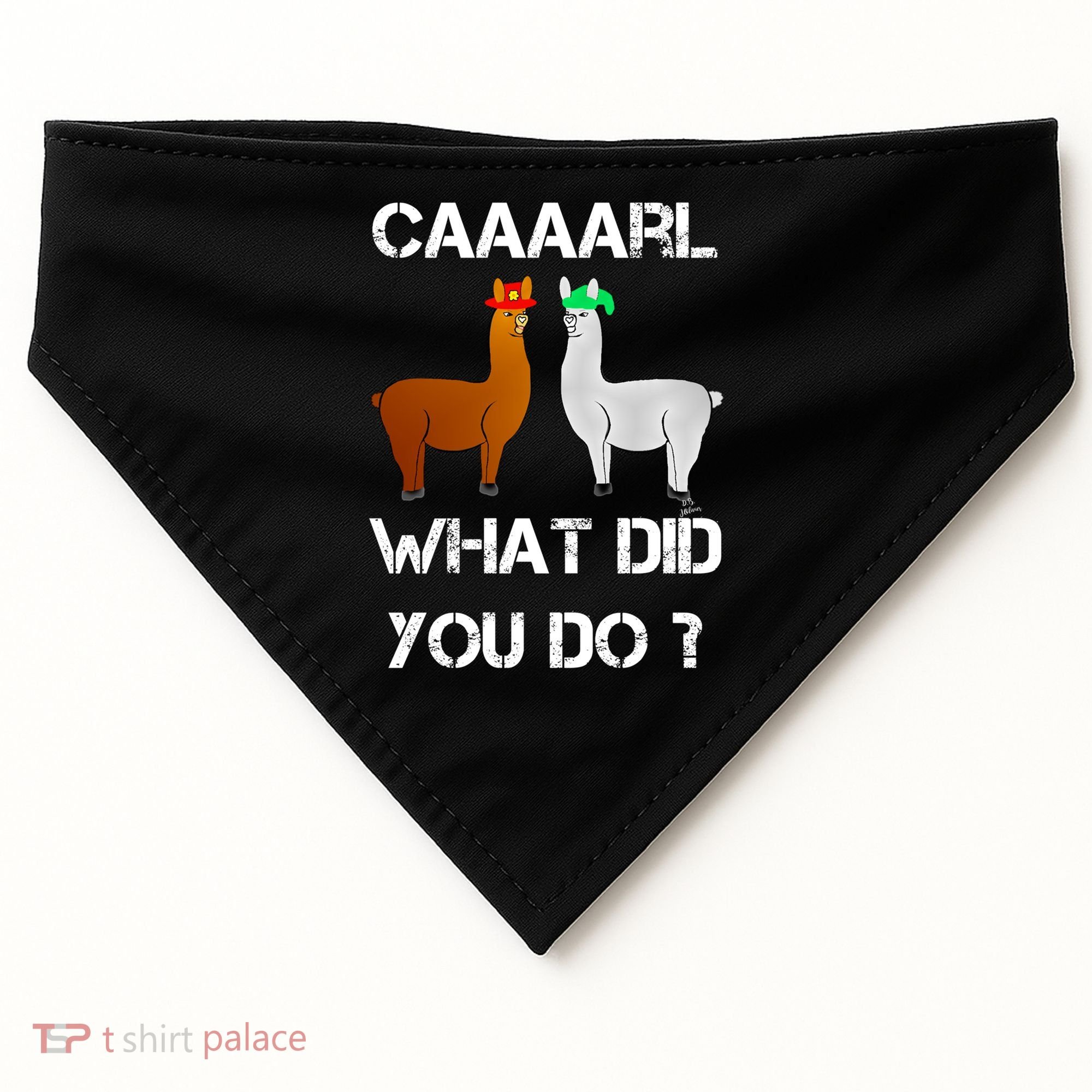 Funny Llama With Hats Gift Lama With Hat Carl What Did You Do Gift USA-Made Doggie Bandana