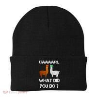 Funny Llama With Hats Gift Lama With Hat Carl What Did You Do Gift Beanie thumb 0