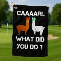 Funny Llama With Hats Gift Lama With Hat Carl What Did You Do Gift Golf Towel thumb 1