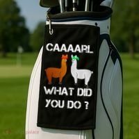 Funny Llama With Hats Gift Lama With Hat Carl What Did You Do Gift Golf Towel thumb 2