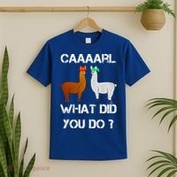 Funny Llama With Hats Gift Lama With Hat Carl What Did You Do Gift T-Shirt thumb 2