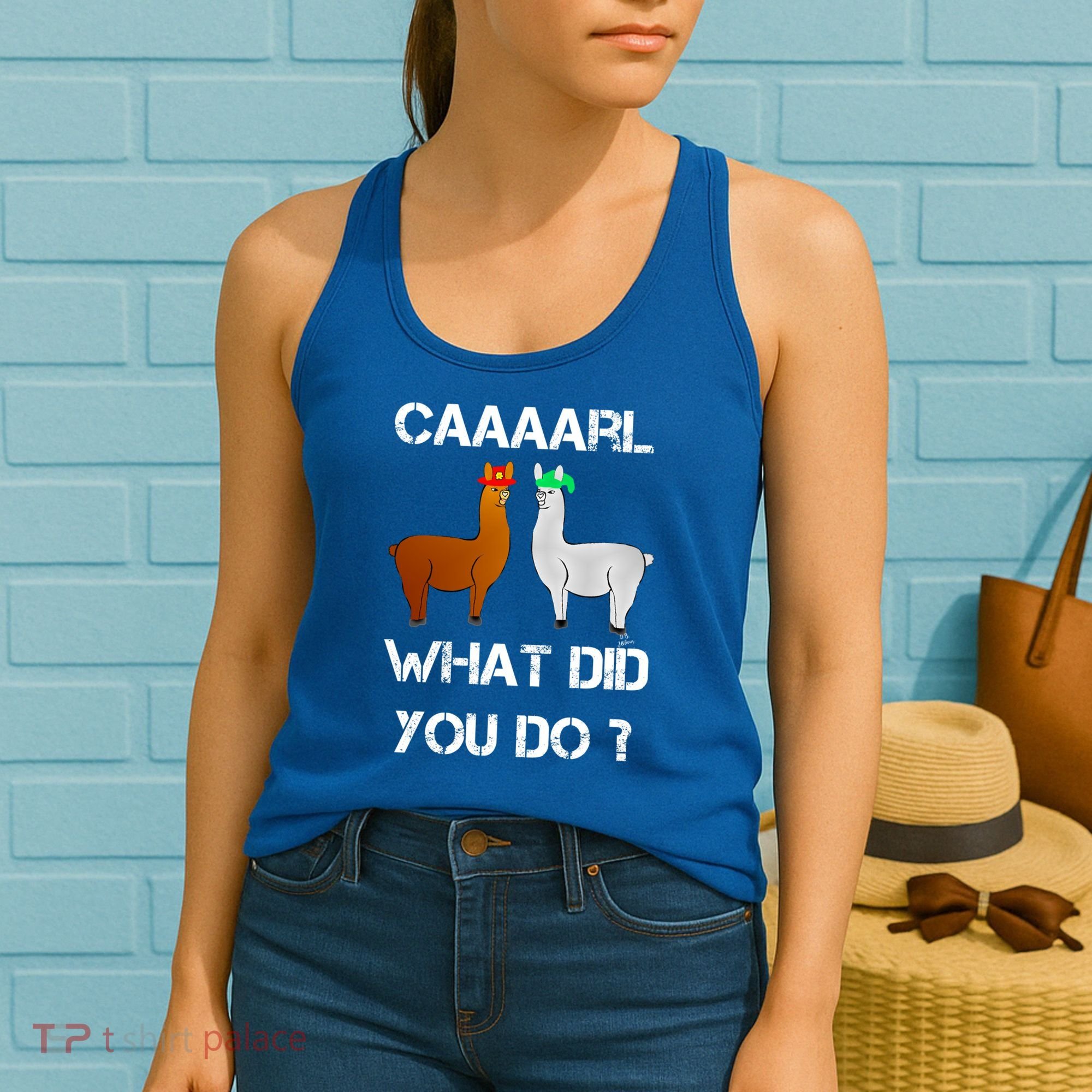 Funny Llama With Hats Gift Lama With Hat Carl What Did You Do Gift Women's Tank Top