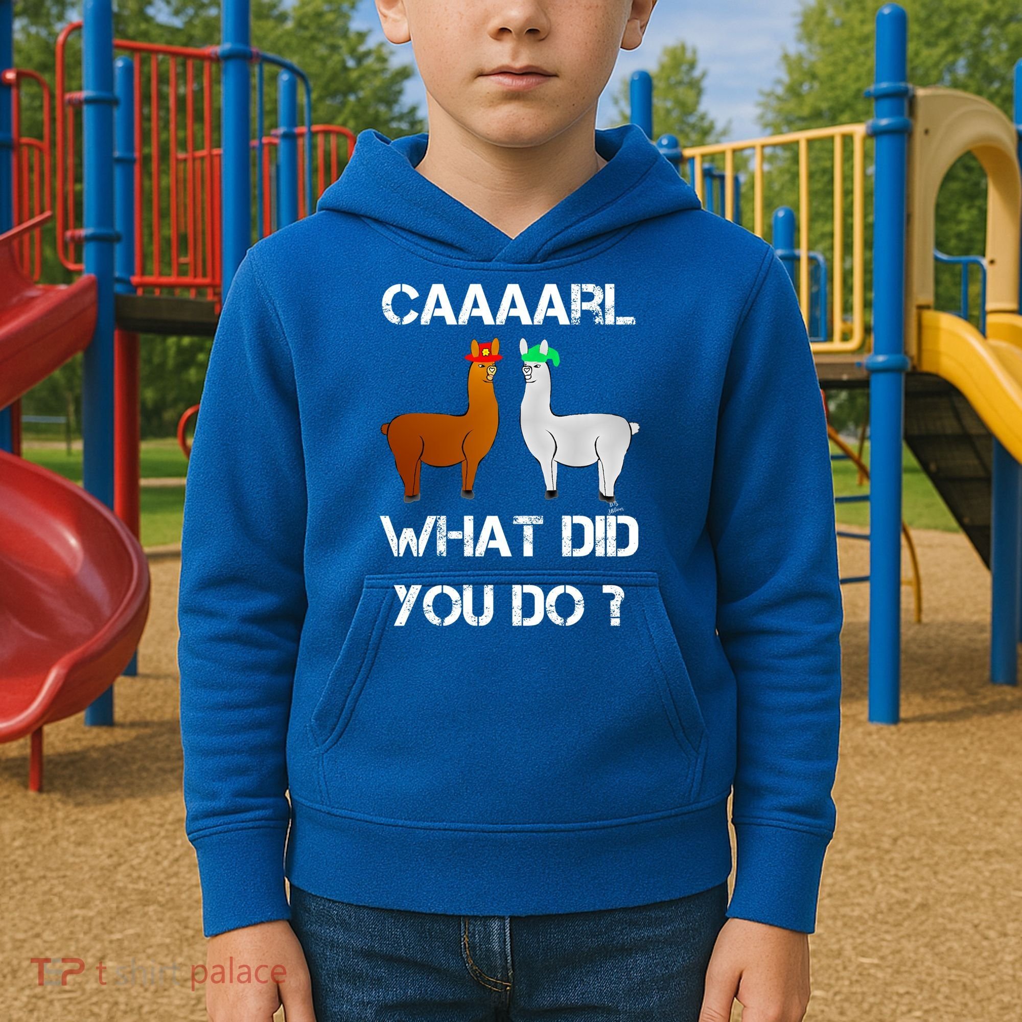 Funny Llama With Hats Gift Lama With Hat Carl What Did You Do Gift Kids Hoodie