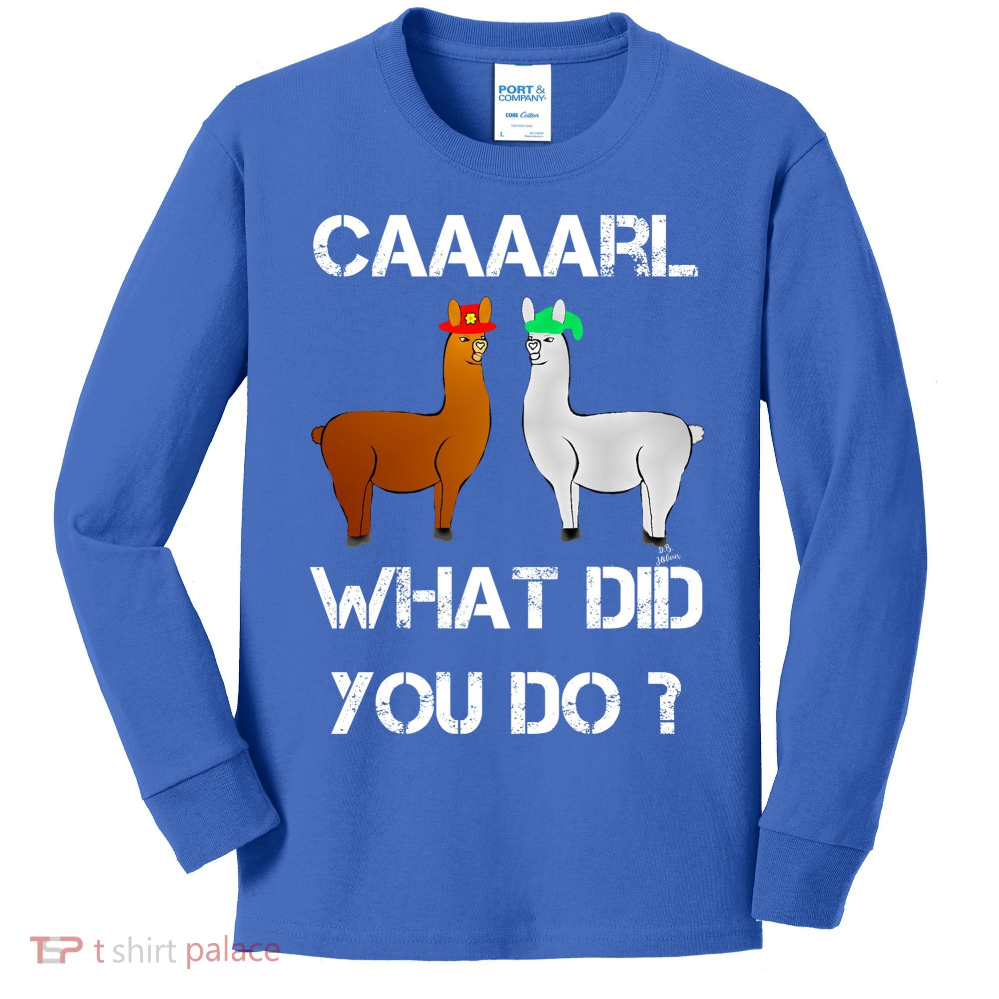 Funny Llama With Hats Gift Lama With Hat Carl What Did You Do Gift Kids Long Sleeve Shirt