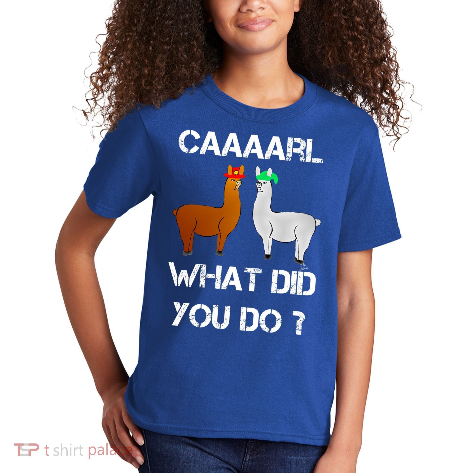 Funny Llama With Hats Gift Lama With Hat Carl What Did You Do Gift Kids T-Shirt
