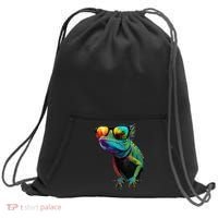 Funny Lizard With Sunglasses For Iguana & Reptiles Lovers Sweatshirt Cinch Pack Bag thumb 0