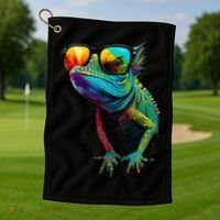 Funny Lizard With Sunglasses For Iguana & Reptiles Lovers Golf Towel thumb 1