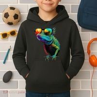 Funny Lizard With Sunglasses For Iguana & Reptiles Lovers Kids Hoodie thumb 2
