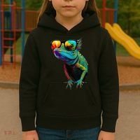 Funny Lizard With Sunglasses For Iguana & Reptiles Lovers Kids Hoodie thumb 3