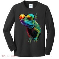 Funny Lizard With Sunglasses For Iguana & Reptiles Lovers Kids Long Sleeve Shirt thumb 0