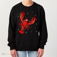 Funny Lobster Xmas Lighting Reindeer Hat Lobster Christmas Women's Sweatshirt thumb 0