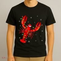 Funny Lobster Xmas Lighting Reindeer Hat Lobster Christmas T-Shirt thumb 3