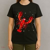 Funny Lobster Xmas Lighting Reindeer Hat Lobster Christmas T-Shirt thumb 4